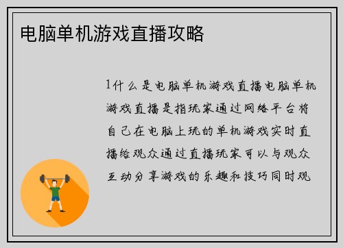 电脑单机游戏直播攻略